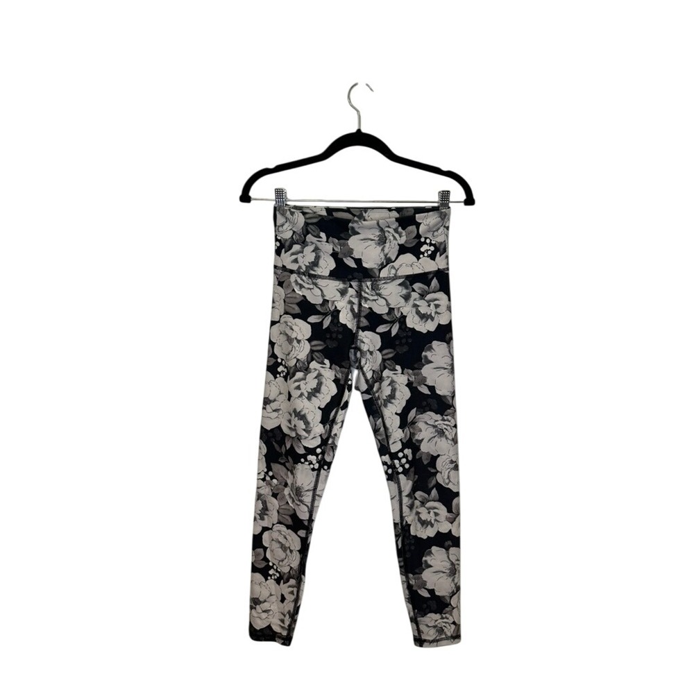 Jessica Simpson ACTIVE Floral‎ Print Leggings Women's S Black White High Rise